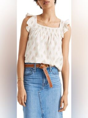 Madewell Ikat Smocked Ruffle Strap Tank